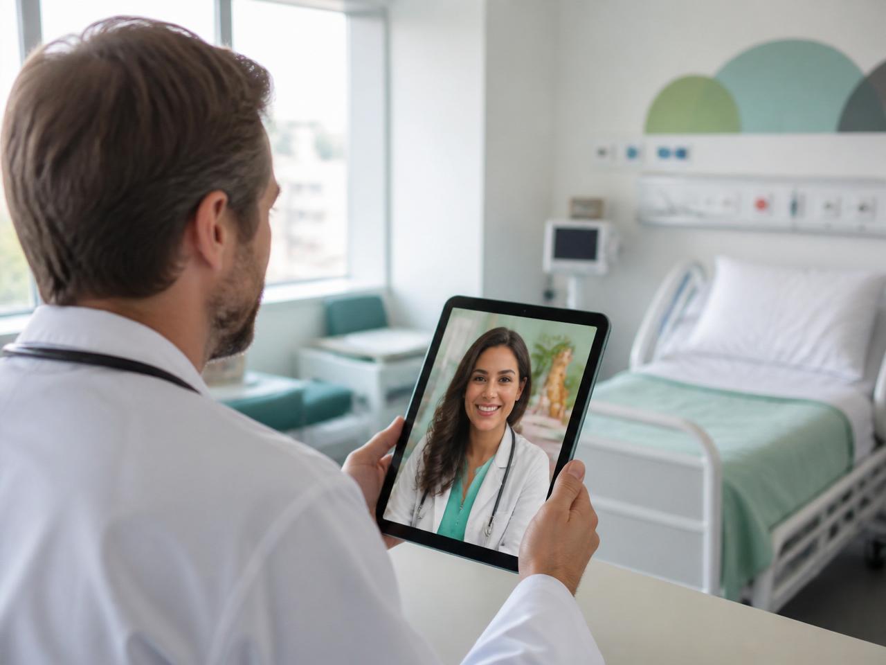 Médico de plantão em videochamada com pediatra especialista HelPed